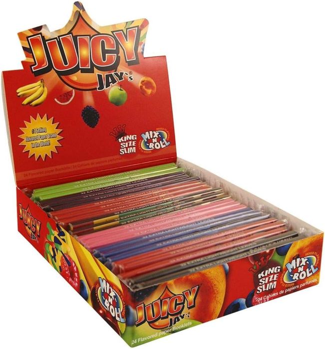 Juicy Jay's Cigarette Rolling Paper Mix-N-Roll Flavour King Size Slim - Pack Of 24 - 32 Leaves Per Pack