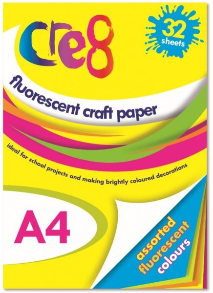 Cre8 A4 Fluorescent Craft Paper 32 Sheets