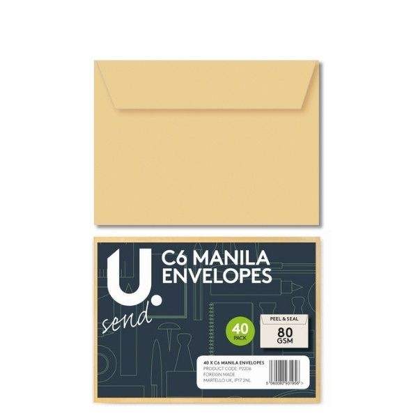 U. C6 Brown Manila Envelopes 40 pack
