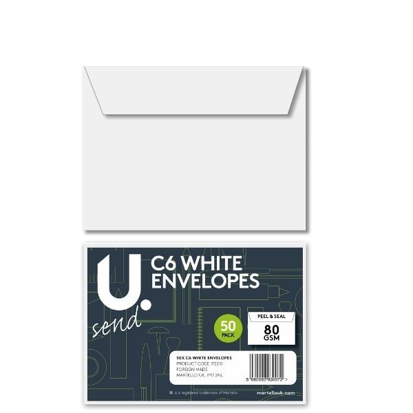 U. C6 White Envelopes 50 pack