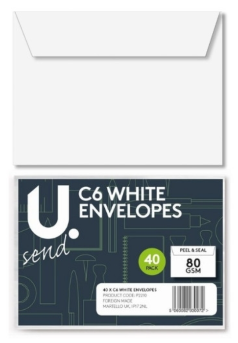 U. C6 White Envelopes 40 pack