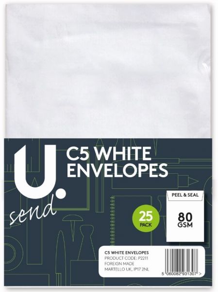 U. C5 White Envelopes 25 pack