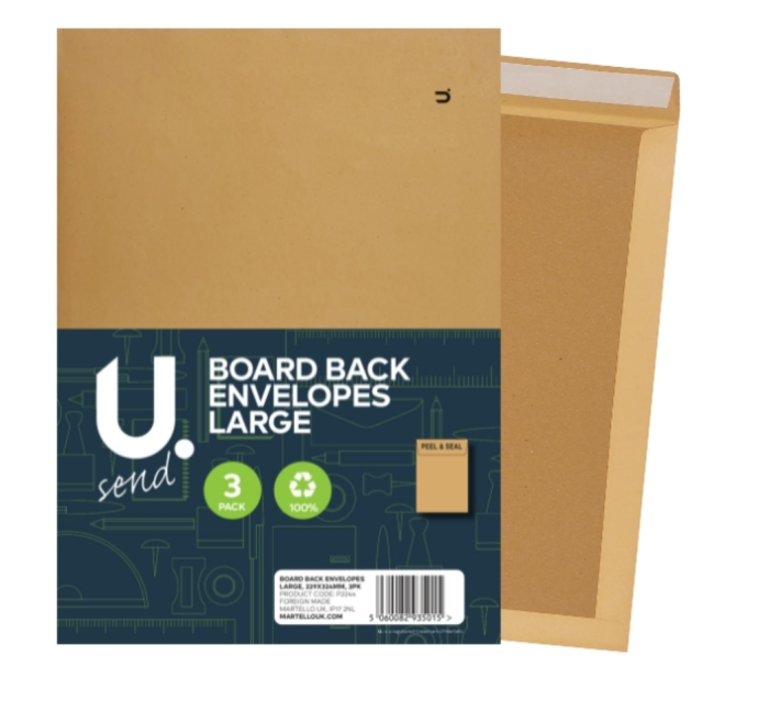 Board Back Envelopes Large 229 x 324mm 3 pack