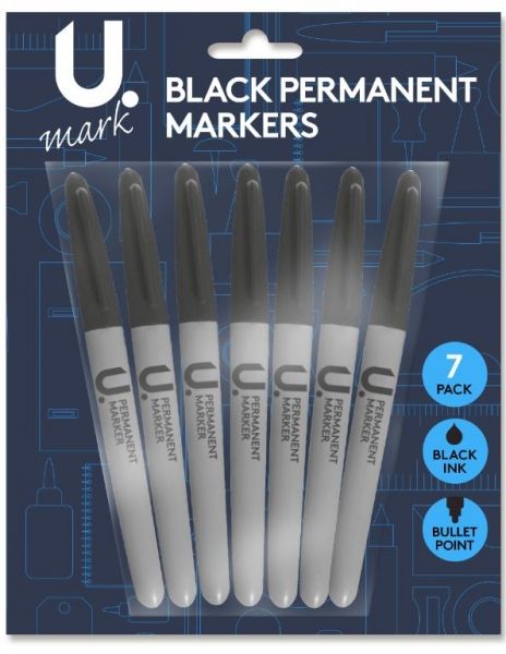 U. Black Permanent Markers 7 pack