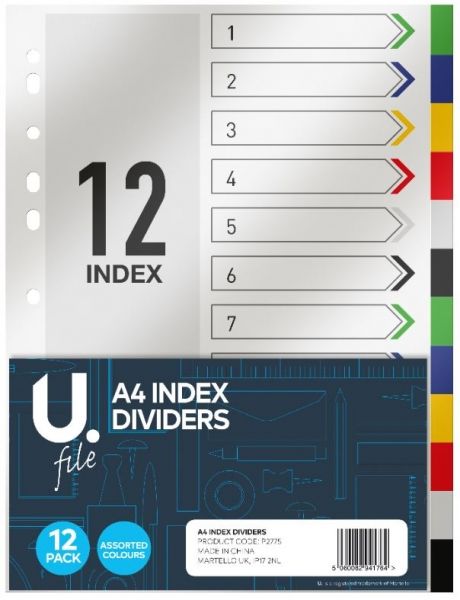U. A4 Index Dividers 12 pack