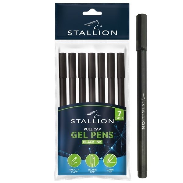 Stallion Gel Pens Black 7 pack