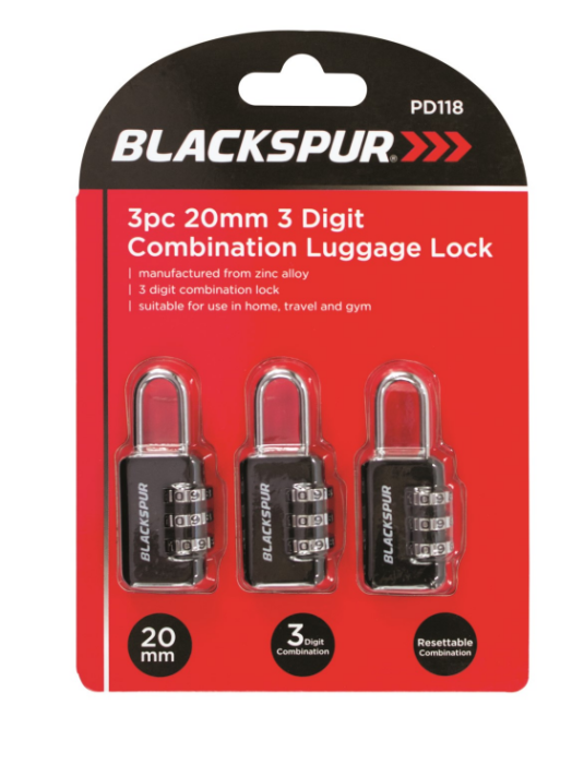 Blackspur 3 Digit Combination Luggage Locks 20mm 3 pack