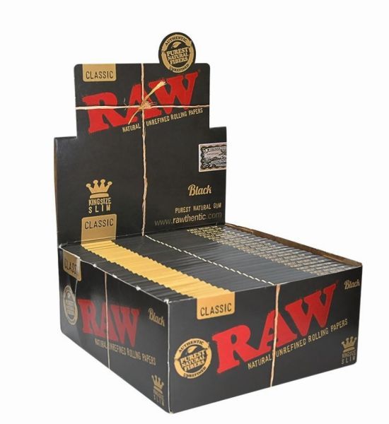 Raw Black Classic King Size Slim Natural Unrefined Rolling Papers - 50 Booklets
