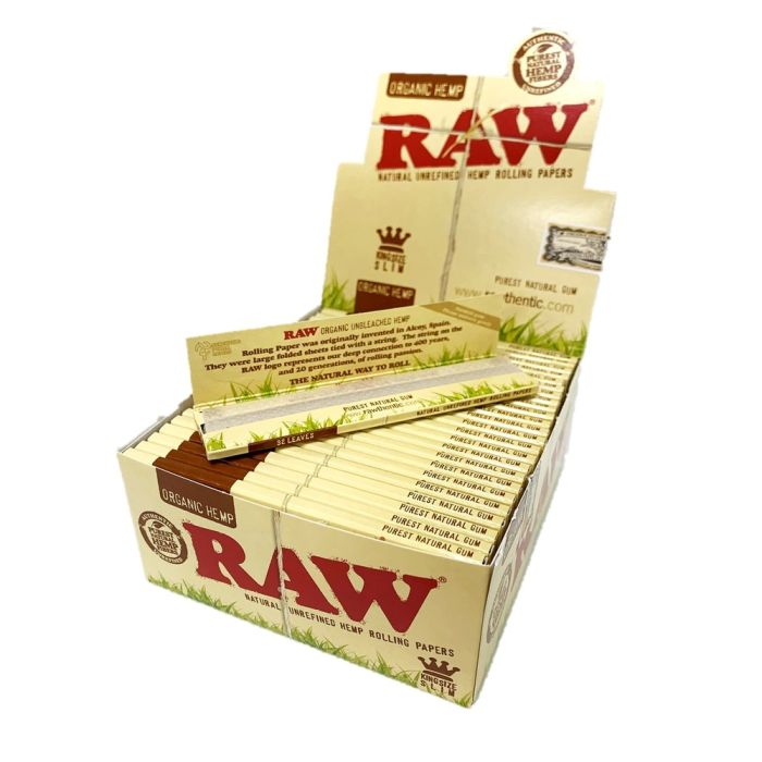 Raw Organic Hemp King Size Slim Papers - Pack Of 50 - 32 Leaves Per Pack