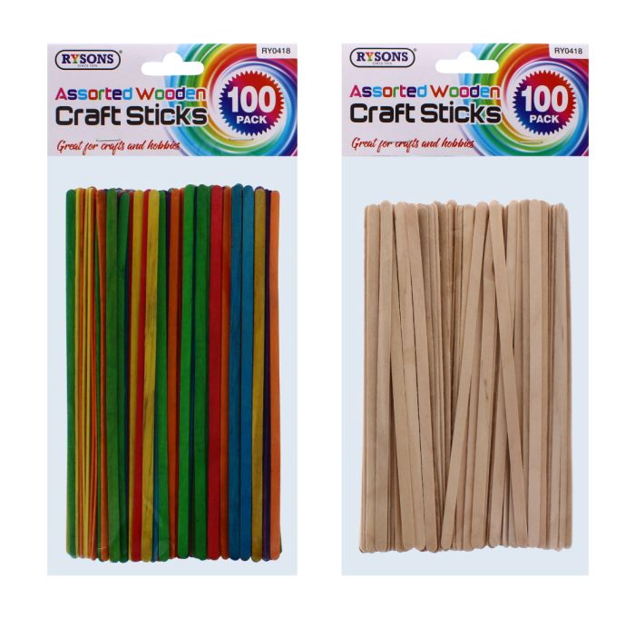 Rysons Wooden Craft Sticks Assorted 100 pack