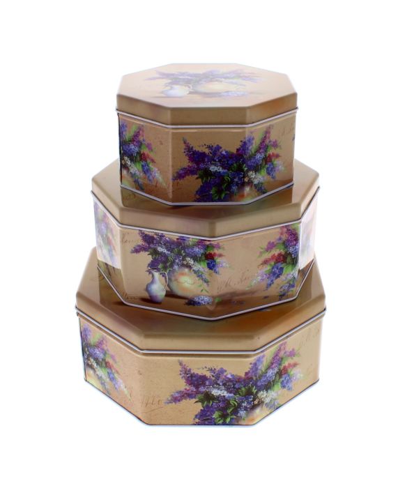 Lilac Design Tin Cake Storage Box 3 pack