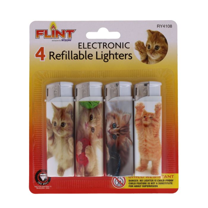 Flint Refillable Electronic Lighters Cat 4 pack