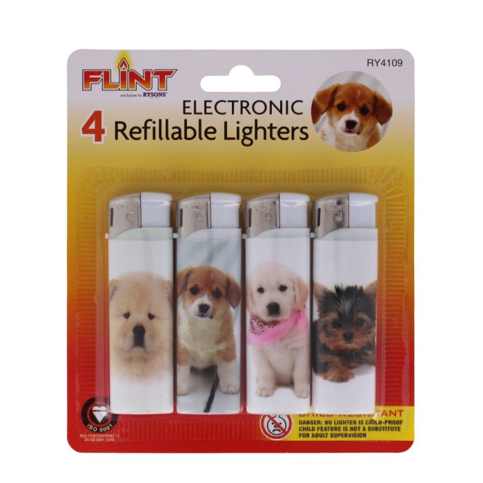 Flint Refillable Electronic Lighters Dog 4 pack