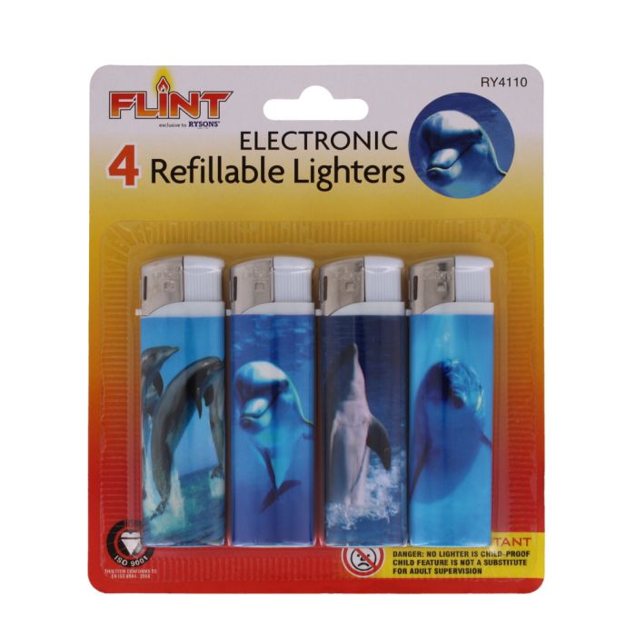 Flint Refillable Electronic Lighters Dolphins 4 pack