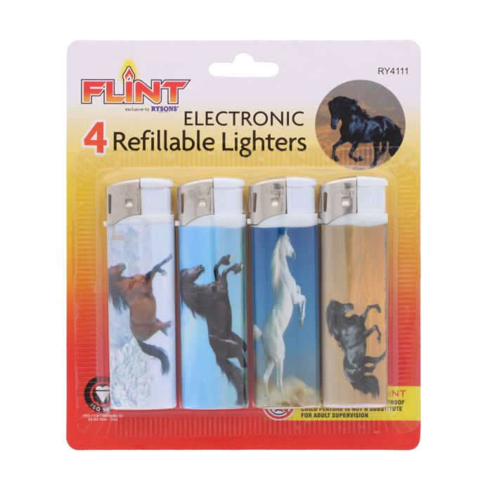 Flint Electronic Refillable Lighters Horses 4 pack