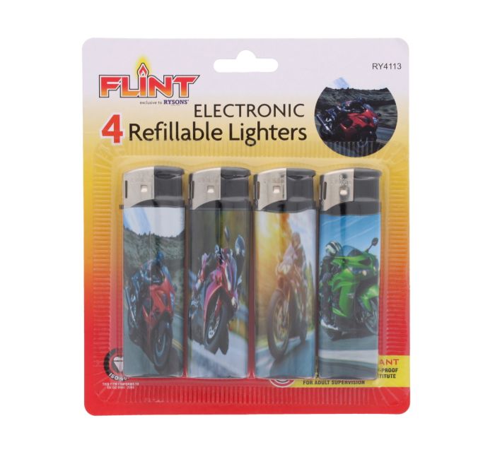 Flint Refillable Electronic Lighters Motorcycle 4 pack