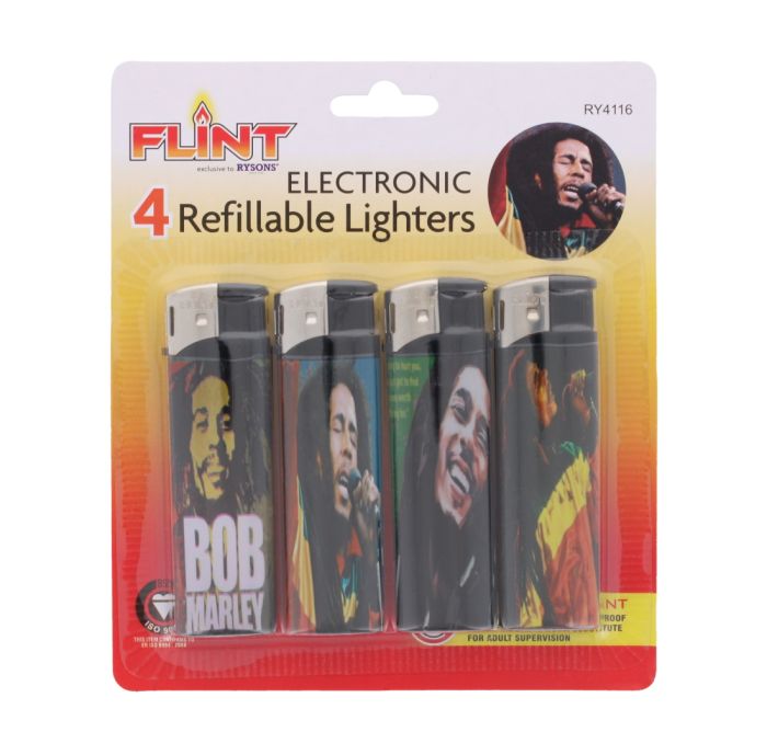 Flint Refillable Electronic Lighters Bob Marley 4 pack
