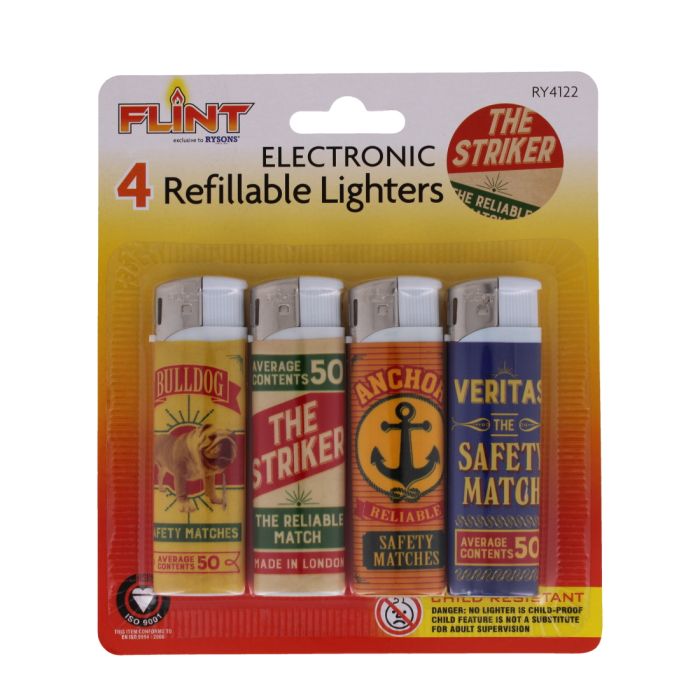 Flint Refillable Electronic Lighters Retro 4 pack