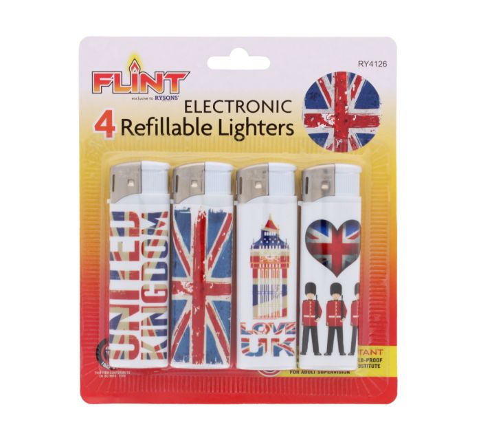 Flint Refillable Electronic Lighters London 4 pack