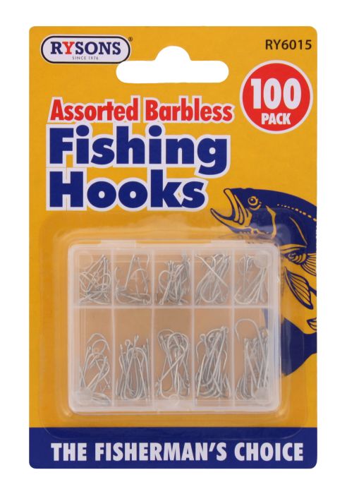 Rysons Fishing Hooks Assorted Barbless 100 pack