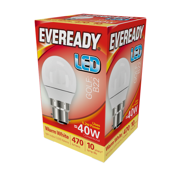 Eveready LED B22 Golf Bulb 40W Warm White