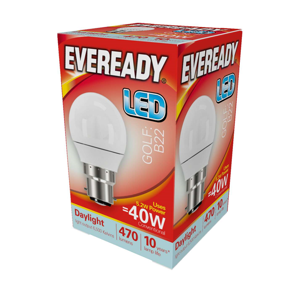 Eveready LED B22 Golf Bulb 40W Daylight