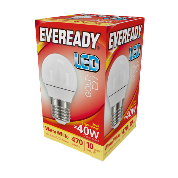 Eveready LED E27 Golf Bulb 40W Warm White