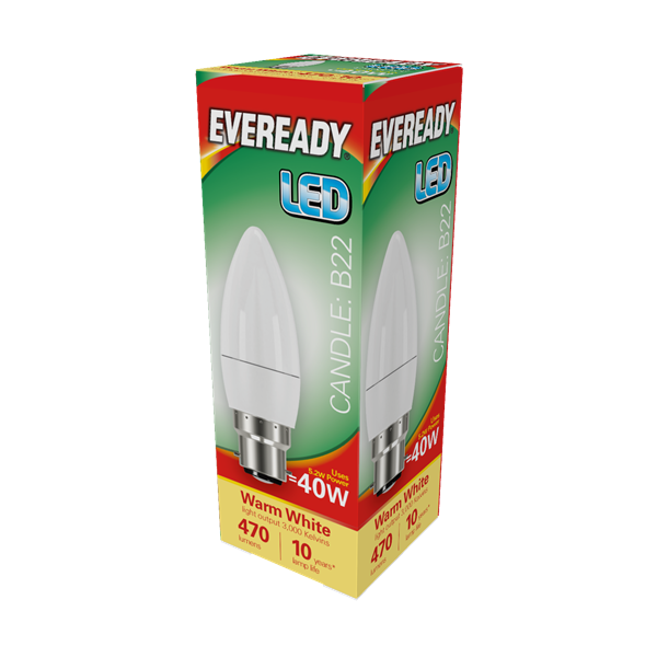Eveready LED B22 Candle Bulb 40W Warm White