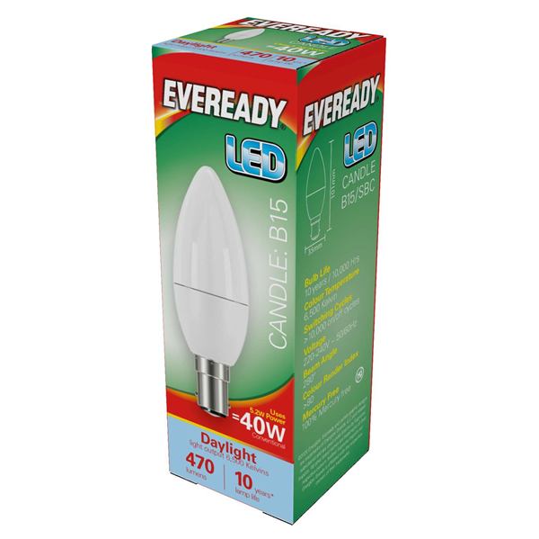 Eveready LED B15 Candle Bulb 40W Daylight