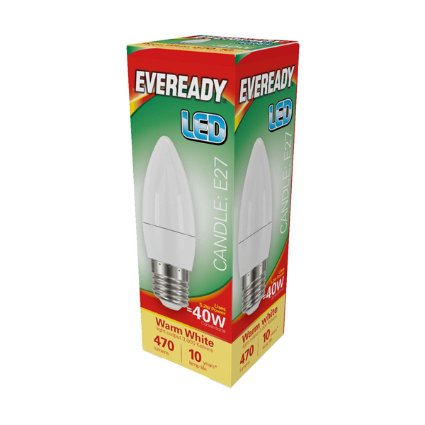 Eveready LED E27 Candle Bulb 40W Warm White