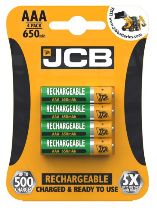 JCB Rechargeable Batteries AAA 650mAh 4 pack