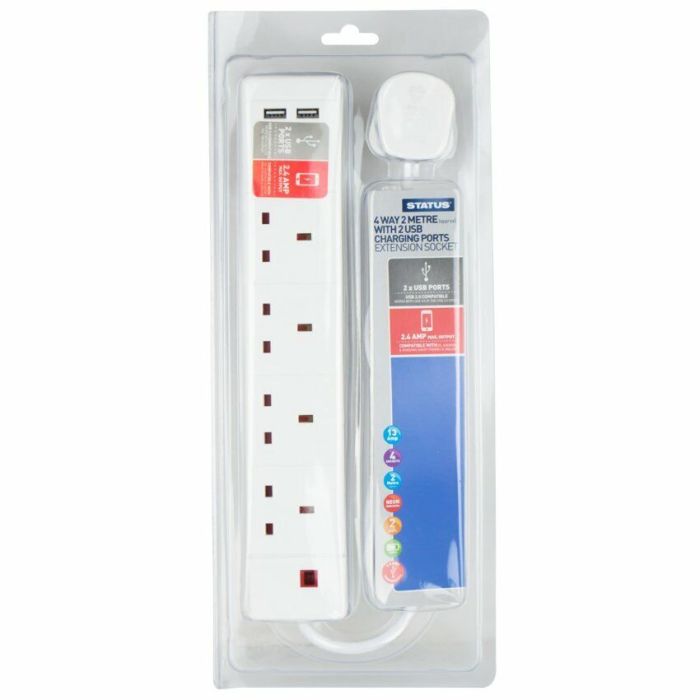 Status Extension Lead Surge With USB 4 Gang 2m