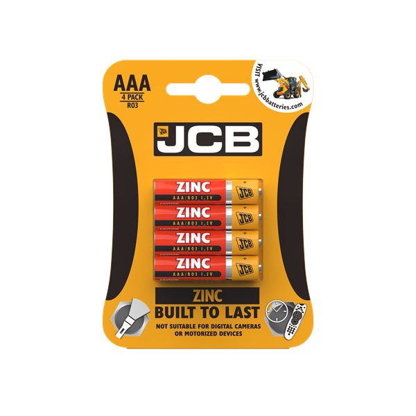JCB AAA R03 Zinc Batteries 4 pack