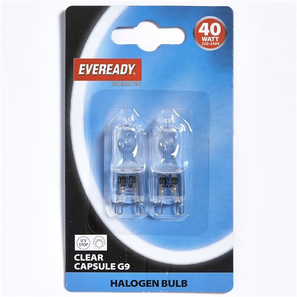 Eveready Clear Capsule G9 Halogen Bulb 40W 2 pack