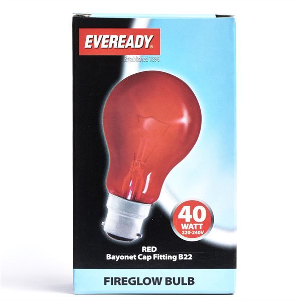 Eveready B22 Fireglow Bulb 40W Red 10 pack