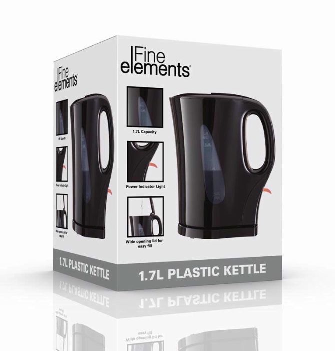 Fine Elements Plastic Kettle Black 1.7Liter