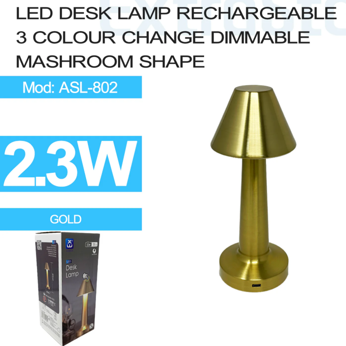 ExtraStar Rechargeable LED Desk Lamp Gold