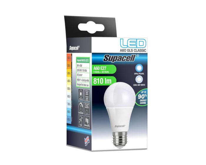 Supacell LED E27 GLS Bulb 60W Cool Day White