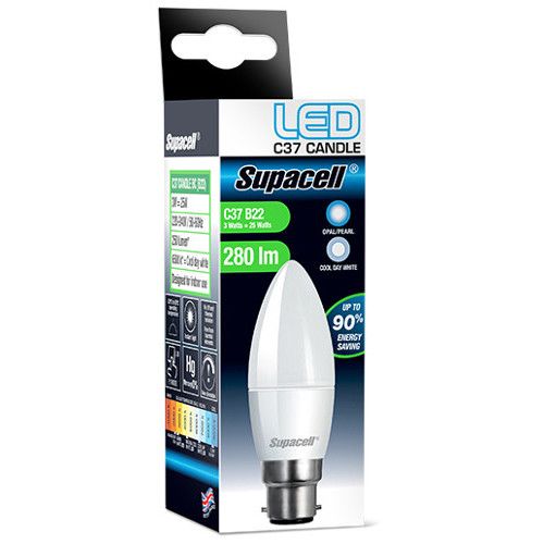 Supacell LED B22 Candle Bulb 40W Warm White