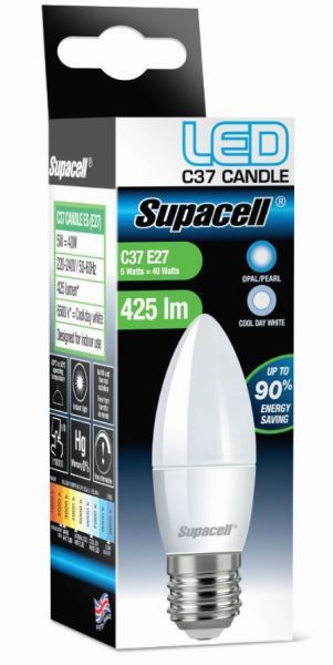 Supacell LED E27 Candle Bulb 40W Cool Day White