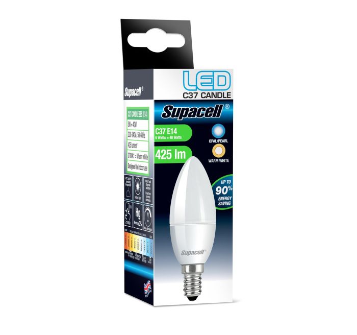 Supacell LED E14 Candle Bulb 40W Warm White