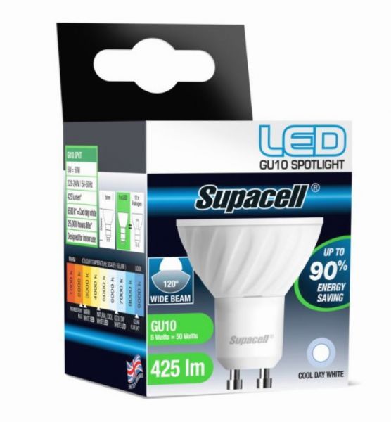Supacell LED Gu10 Spotlight Wide Beam 5W Bulb-Coll Day White