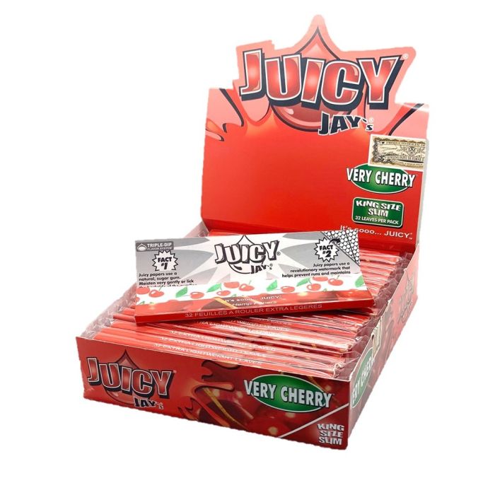 Juicy Jay's Cigarette Rolling Paper Very Cherry Flavour King Size Slim - Pack Of 24 - 32 Leaves Per Pack