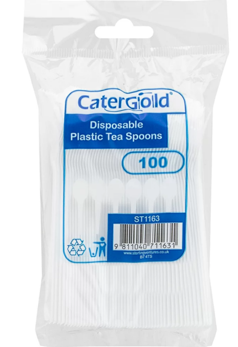 CaterGold Clear Reusable Plastic Tea Spoons 100 pack