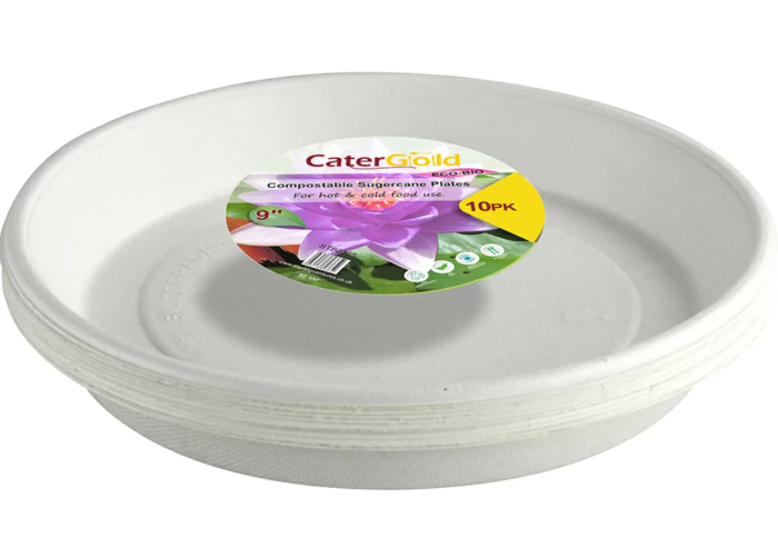 CaterGold Compostable Sugarcane Plates 9" 10 pack