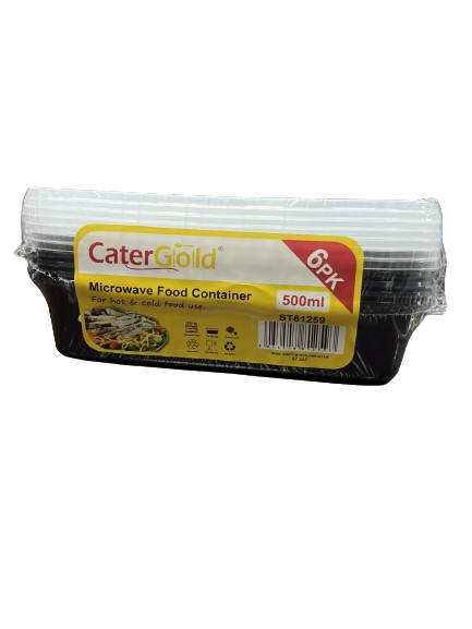 CaterGold Microwave Food Container Black Base 500ml 6 pack