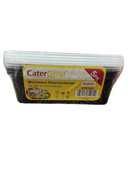 CaterGold Microwave Food Container Black Base 650ml 5 pack
