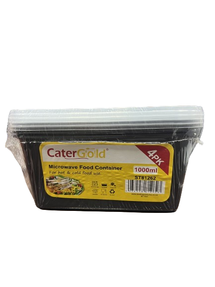 CaterGold Microwave Food Container Black Base 1000ml 4 pack