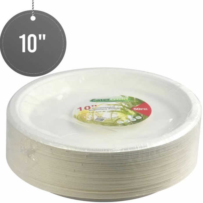 CaterGold Compostable Sugarcane Plates 10" 50 pack