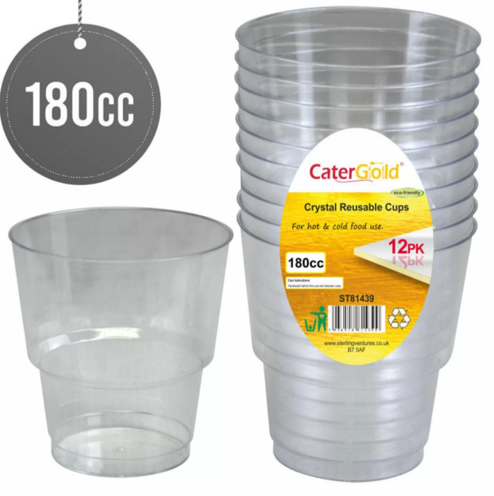 CaterGold Crystal Reusable Cups 180cc 12 pack